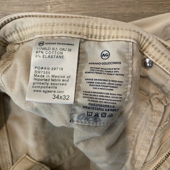 AG Adriano Goldschmied The Graduate Tailored Leg Pants Beige Khaki 34x32 Stretch - Picture 6 of 9